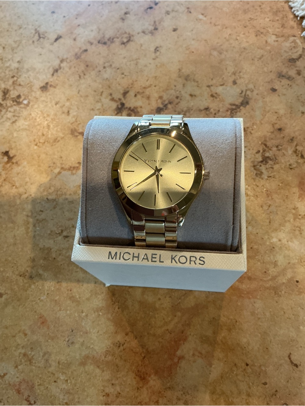 Michael Kors Men’s Gold Tone Minimalist Bracelet Watch. Needs new battery